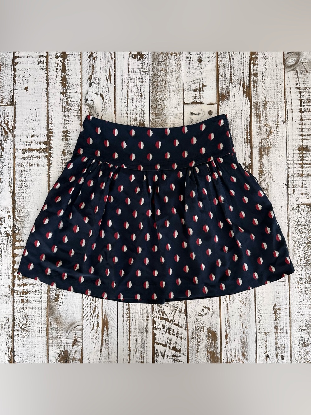 Madewell Silk Skyline Skirt in Navy Ikat Dot (Size 0)